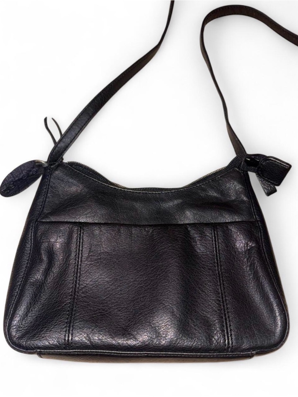 Vintage Rolfs Daily Organizer Black Cowhide Leather Crossbody Bag